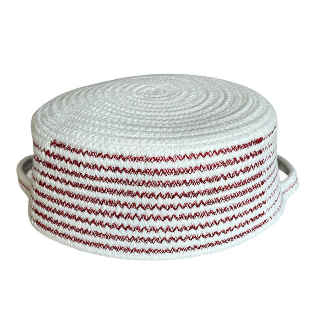 Two Target Threshold Round White & Red Rope Woven Soft Storage Baskets 2 Handles